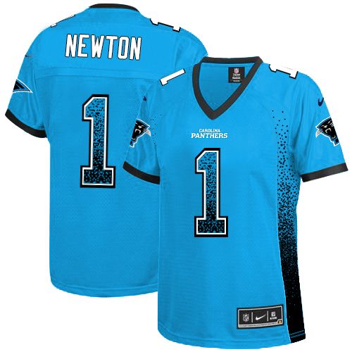 Women's Nike Carolina Panthers #1 Cam Newton Elite Blue Drift Fashion NFL Jersey