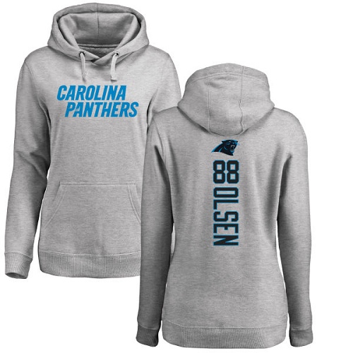 NFL Women's Nike Carolina Panthers #88 Greg Olsen Ash Backer Pullover Hoodie