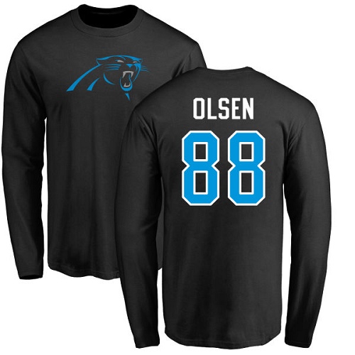NFL Nike Carolina Panthers #88 Greg Olsen Black Name & Number Logo Long Sleeve T-Shirt