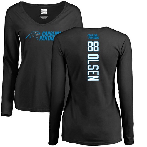 NFL Women's Nike Carolina Panthers #88 Greg Olsen Black Backer Slim Fit Long Sleeve T-Shirt