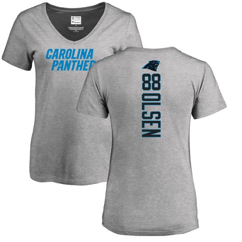 NFL Women's Nike Carolina Panthers #88 Greg Olsen Ash Backer V-Neck T-Shirt