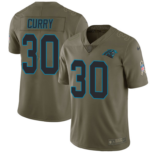 Men's Nike Carolina Panthers #30 Stephen Curry Limited Olive 2017 Salute to Service NFL Jersey