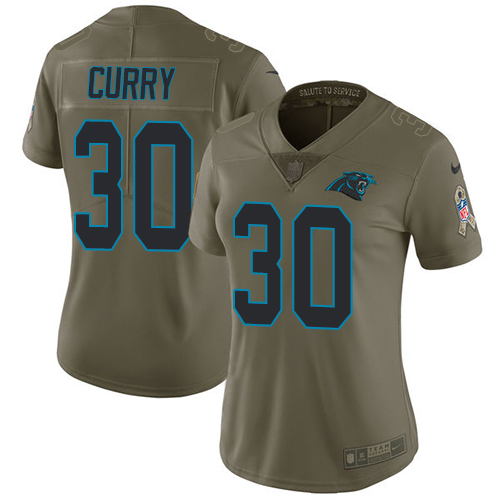 Women's Nike Carolina Panthers #30 Stephen Curry Limited Olive 2017 Salute to Service NFL Jersey