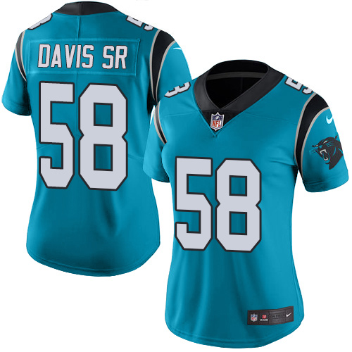 Women's Nike Carolina Panthers #58 Thomas Davis Limited Blue Rush Vapor Untouchable NFL Jersey