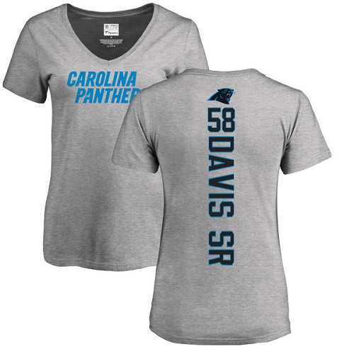 NFL Women's Nike Carolina Panthers #58 Thomas Davis Ash Backer V-Neck T-Shirt