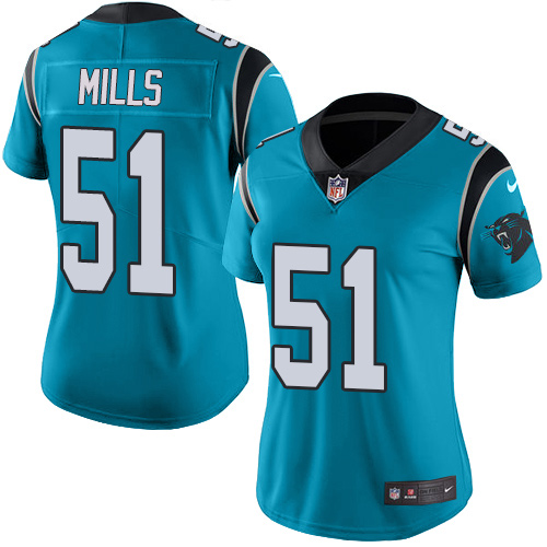 Women's Nike Carolina Panthers #51 Sam Mills Limited Blue Rush Vapor Untouchable NFL Jersey