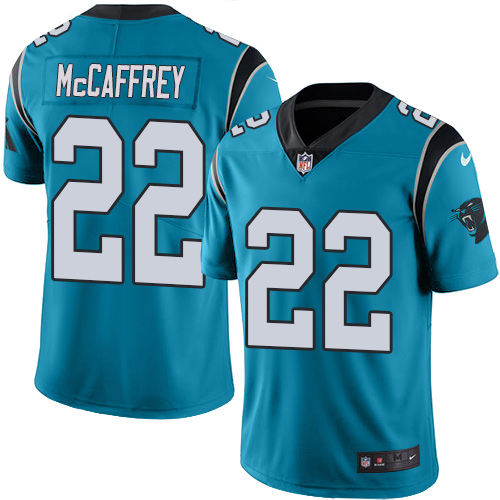 Men's Nike Carolina Panthers #22 Christian McCaffrey Limited Blue Rush Vapor Untouchable NFL Jersey