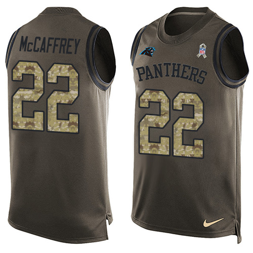 Men's Nike Carolina Panthers #22 Christian McCaffrey Limited Green Salute to Service Tank Top NFL Jersey