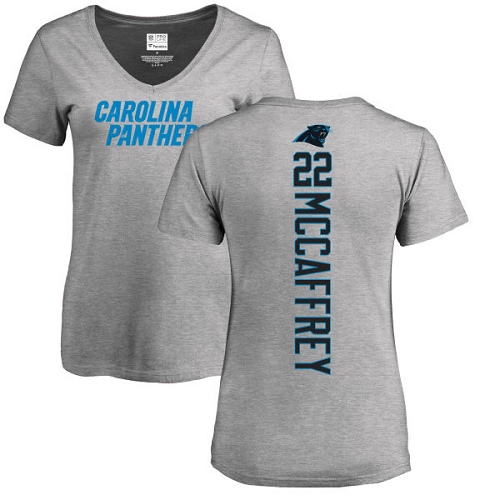 NFL Women's Nike Carolina Panthers #22 Christian McCaffrey Ash Backer V-Neck T-Shirt