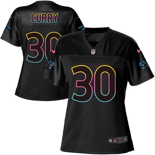 Women's Nike Carolina Panthers #30 Stephen Curry Game Black Fashion NFL Jersey