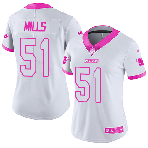 Women's Nike Carolina Panthers #51 Sam Mills Limited White/Pink Rush Fashion NFL Jersey