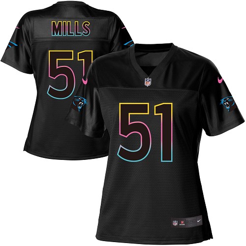 Women's Nike Carolina Panthers #51 Sam Mills Game Black Fashion NFL Jersey