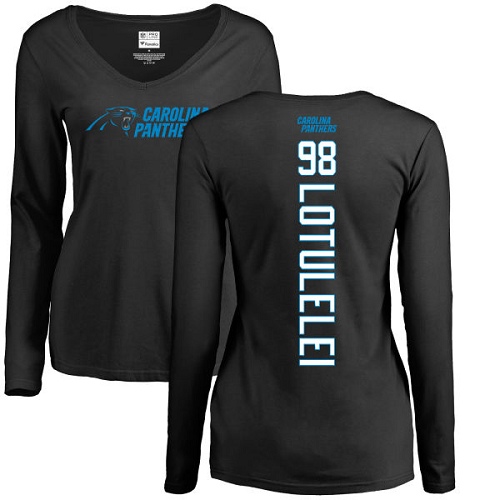 NFL Women's Nike Carolina Panthers #98 Star Lotulelei Black Backer Slim Fit Long Sleeve T-Shirt