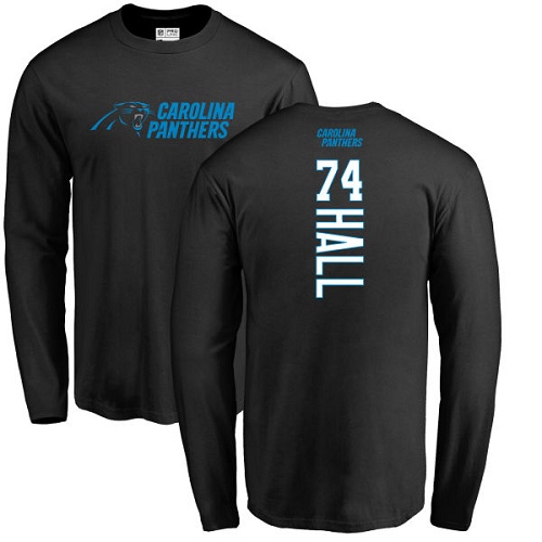 NFL Nike Carolina Panthers #74 Daeshon Hall Black Backer Long Sleeve T-Shirt