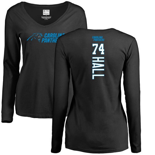 NFL Women's Nike Carolina Panthers #74 Daeshon Hall Black Backer Slim Fit Long Sleeve T-Shirt