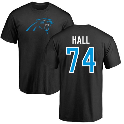 NFL Nike Carolina Panthers #74 Daeshon Hall Black Name & Number Logo T-Shirt
