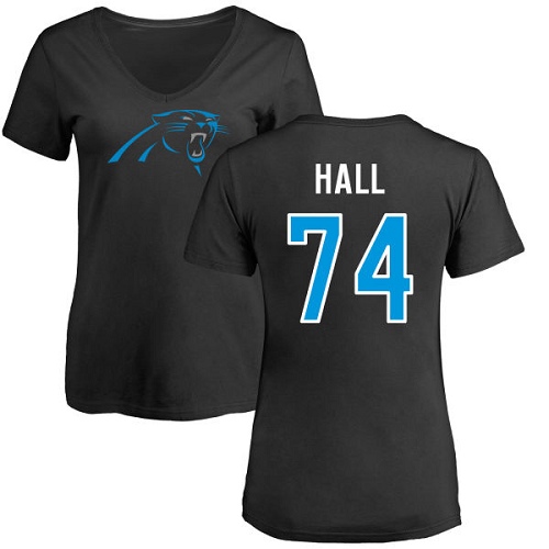 NFL Women's Nike Carolina Panthers #74 Daeshon Hall Black Name & Number Logo Slim Fit T-Shirt