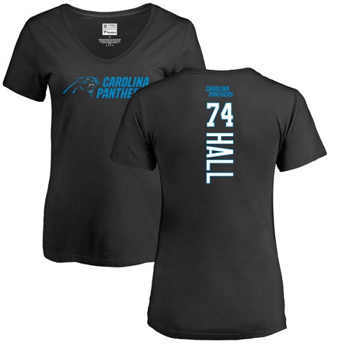 NFL Women's Nike Carolina Panthers #74 Daeshon Hall Black Backer T-Shirt