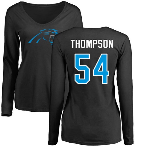 NFL Women's Nike Carolina Panthers #54 Shaq Thompson Black Name & Number Logo Slim Fit Long Sleeve T-Shirt