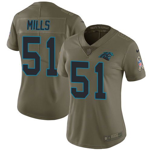 Women's Nike Carolina Panthers #51 Sam Mills Limited Olive 2017 Salute to Service NFL Jersey