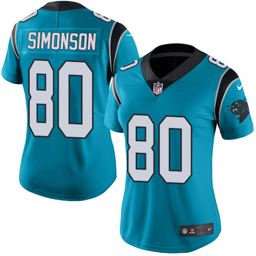 Women's Nike Carolina Panthers #80 Scott Simonson Limited Blue Rush Vapor Untouchable NFL Jersey