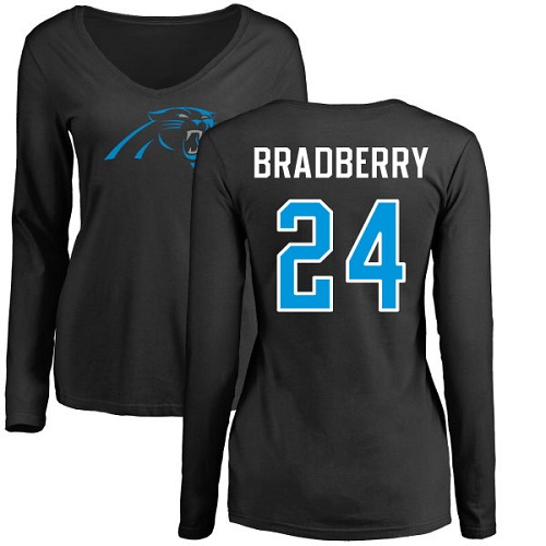 NFL Women's Nike Carolina Panthers #24 James Bradberry Black Name & Number Logo Slim Fit Long Sleeve T-Shirt