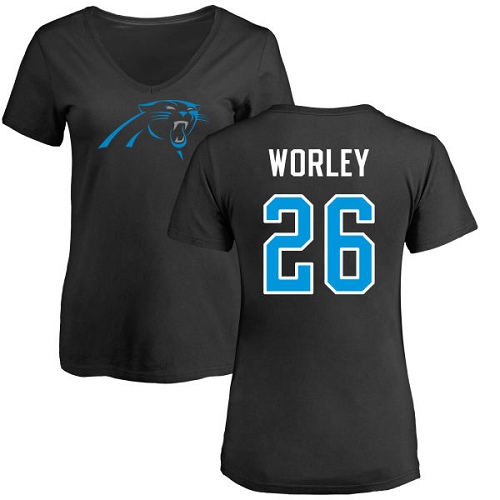 NFL Women's Nike Carolina Panthers #26 Daryl Worley Black Name & Number Logo Slim Fit T-Shirt
