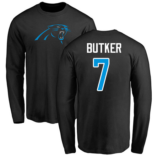 NFL Nike Carolina Panthers #7 Harrison Butker Black Name & Number Logo Long Sleeve T-Shirt