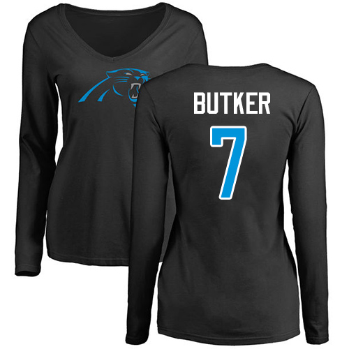 NFL Women's Nike Carolina Panthers #7 Harrison Butker Black Name & Number Logo Slim Fit Long Sleeve T-Shirt