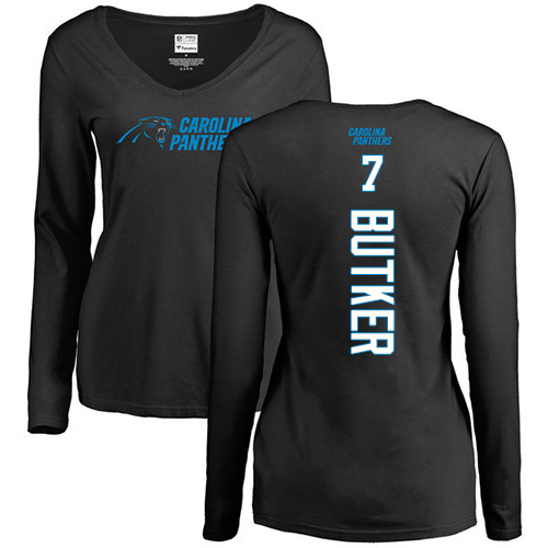 NFL Women's Nike Carolina Panthers #7 Harrison Butker Black Backer Slim Fit Long Sleeve T-Shirt