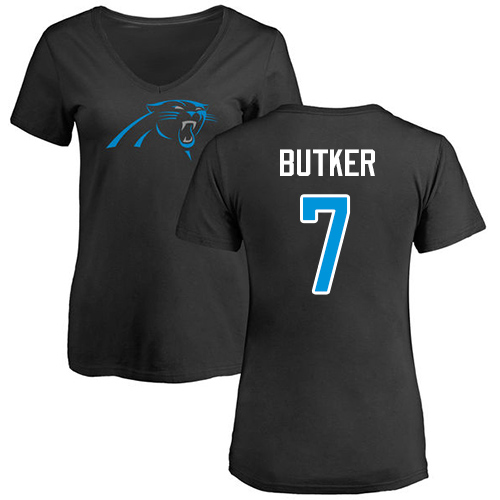 NFL Women's Nike Carolina Panthers #7 Harrison Butker Black Name & Number Logo Slim Fit T-Shirt