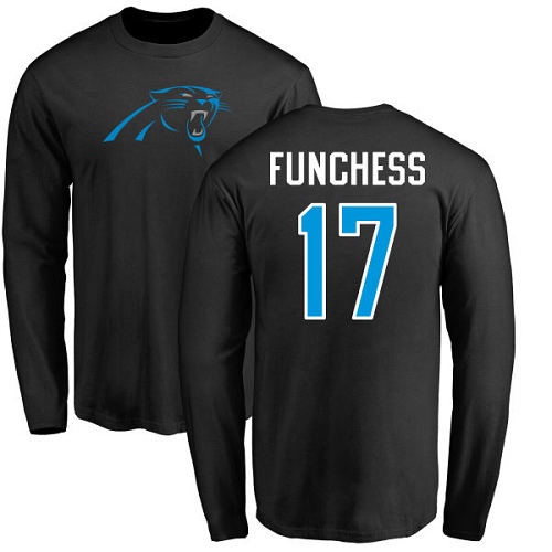 NFL Nike Carolina Panthers #17 Devin Funchess Black Name & Number Logo Long Sleeve T-Shirt