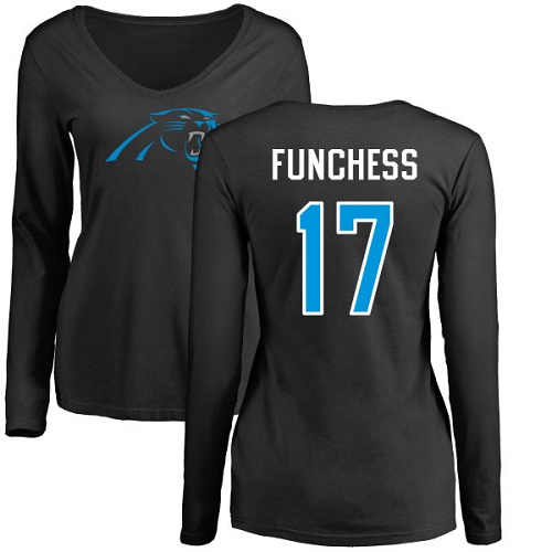NFL Women's Nike Carolina Panthers #17 Devin Funchess Black Name & Number Logo Slim Fit Long Sleeve T-Shirt