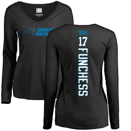 NFL Women's Nike Carolina Panthers #17 Devin Funchess Black Backer Slim Fit Long Sleeve T-Shirt