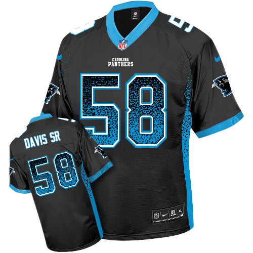 Men's Nike Carolina Panthers #58 Thomas Davis Elite Black Drift Fashion NFL Jersey