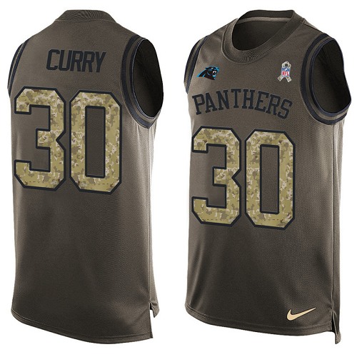 Men's Nike Carolina Panthers #30 Stephen Curry Limited Green Salute to Service Tank Top NFL Jersey