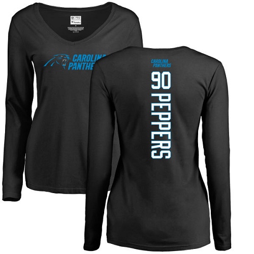 NFL Women's Nike Carolina Panthers #90 Julius Peppers Black Backer Slim Fit Long Sleeve T-Shirt