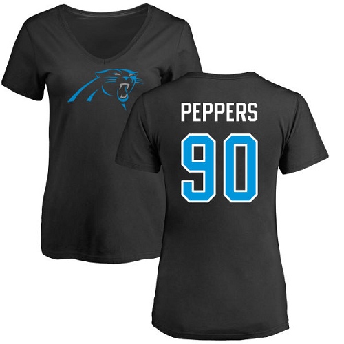NFL Women's Nike Carolina Panthers #90 Julius Peppers Black Name & Number Logo Slim Fit T-Shirt