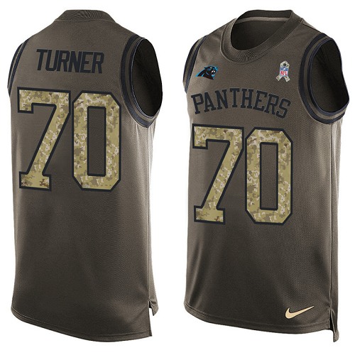Men's Nike Carolina Panthers #70 Trai Turner Limited Green Salute to Service Tank Top NFL Jersey