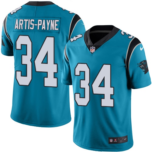 Men's Nike Carolina Panthers #34 Cameron Artis-Payne Limited Blue Rush Vapor Untouchable NFL Jersey
