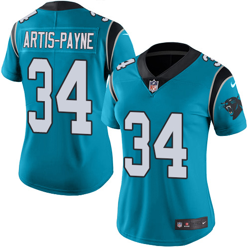 Women's Nike Carolina Panthers #34 Cameron Artis-Payne Limited Blue Rush Vapor Untouchable NFL Jersey