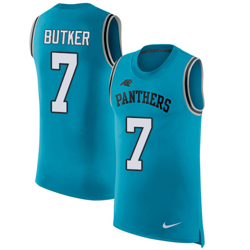 Men's Nike Carolina Panthers #7 Harrison Butker Blue Rush Player Name & Number Tank Top NFL Jersey