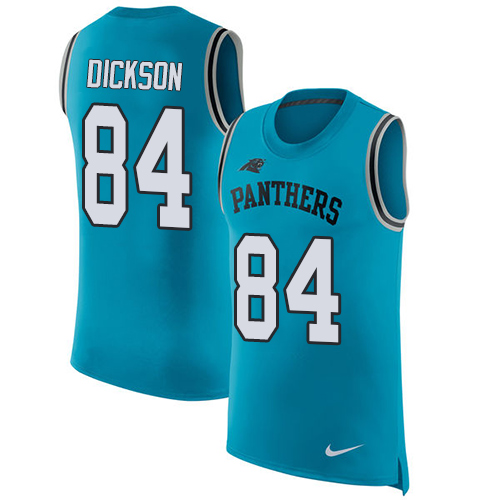 Men's Nike Carolina Panthers #84 Ed Dickson Blue Rush Player Name & Number Tank Top NFL Jersey