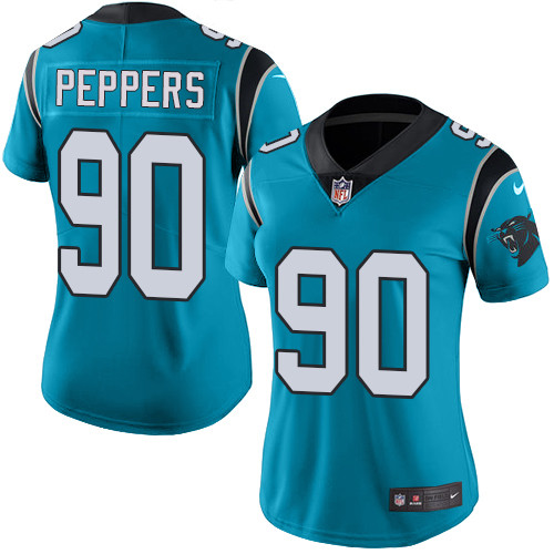 Women's Nike Carolina Panthers #90 Julius Peppers Limited Blue Rush Vapor Untouchable NFL Jersey