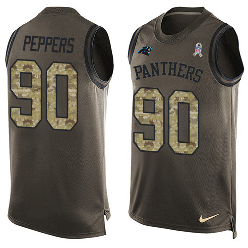 Men's Nike Carolina Panthers #90 Julius Peppers Limited Green Salute to Service Tank Top NFL Jersey
