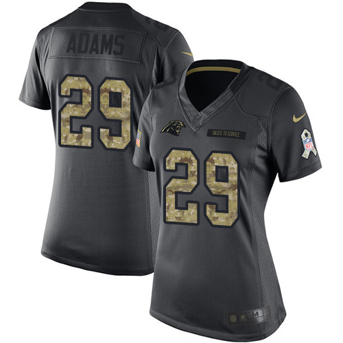 Women's Nike Carolina Panthers #29 Mike Adams Limited Black 2016 Salute to Service NFL Jersey