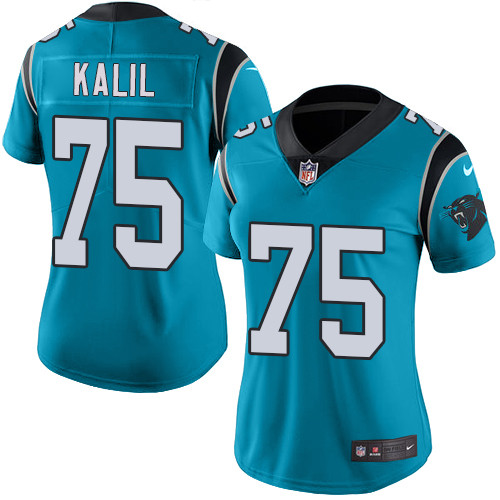 Women's Nike Carolina Panthers #75 Matt Kalil Limited Blue Rush Vapor Untouchable NFL Jersey