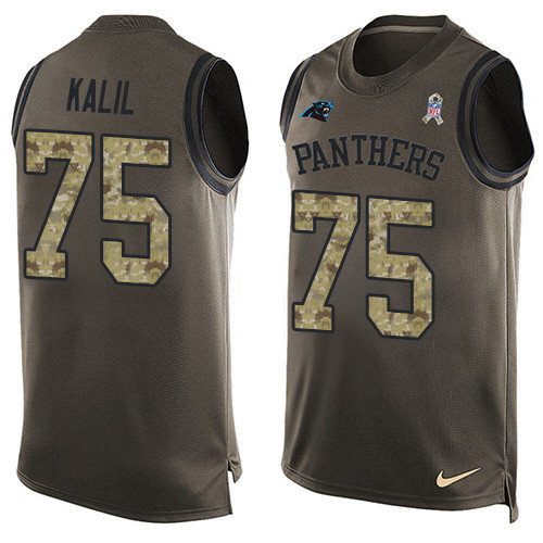 Men's Nike Carolina Panthers #75 Matt Kalil Limited Green Salute to Service Tank Top NFL Jersey