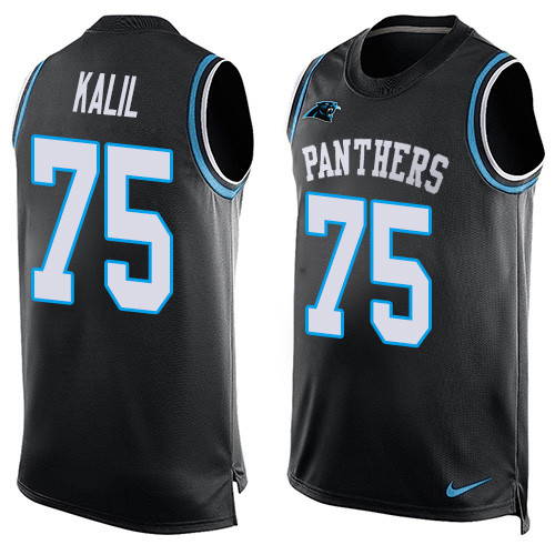 Men's Nike Carolina Panthers #75 Matt Kalil Elite Black Player Name & Number Tank Top NFL Jersey