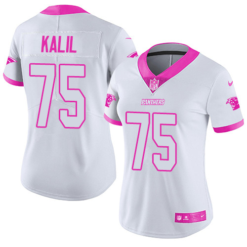 Women's Nike Carolina Panthers #75 Matt Kalil Limited White/Pink Rush Fashion NFL Jersey